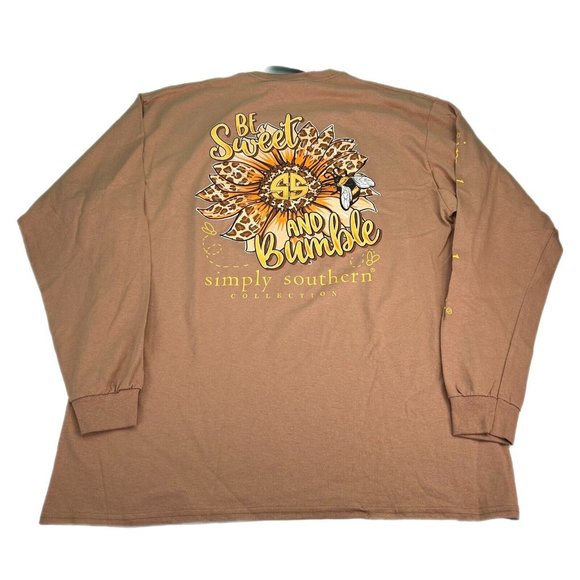 Simply Southern T-Shirt Womens XL 2XL Coffee Brown Animal Print Bee Flower Kind - Picture 1 of 11